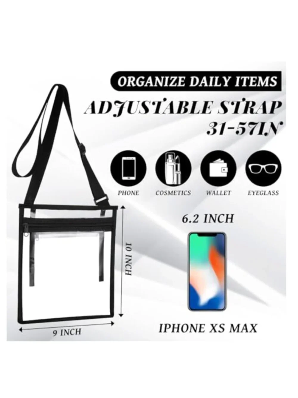 Stadium Approved Clear Crossbody Bags with Nylon Strap Pack of 40, Waterproof